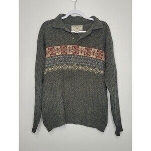 Work Wear green brown shetland wool vintage look henley sweater size large